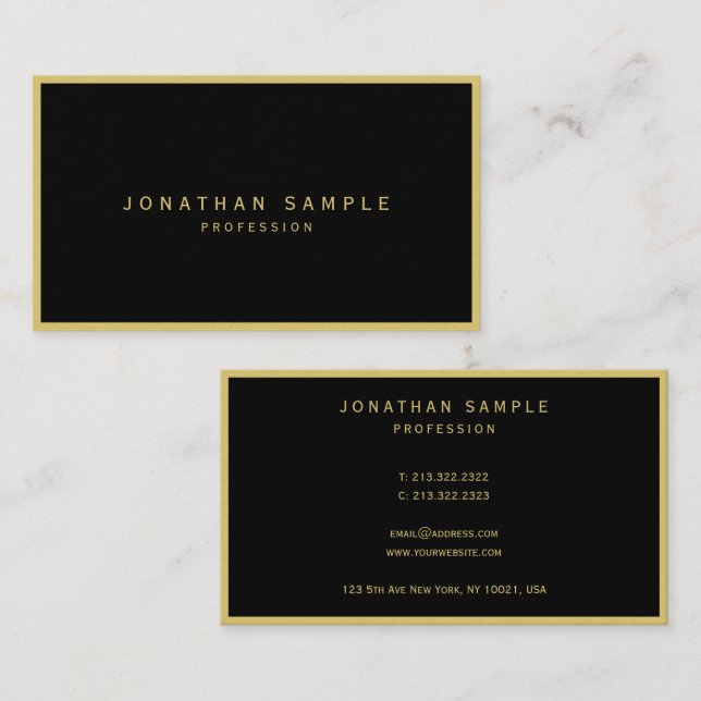 Carte De Visite Elegant Modern Ultra Thick Luxury Black And Gold (Devant / Derrière)