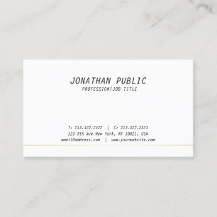 Carte De Visite Élégant moderne Blanc Or pur Plaine Professionnel