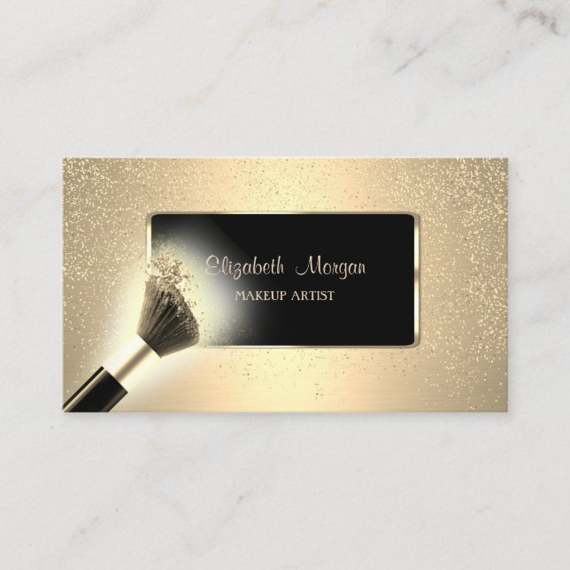 Carte De Visite Elégant moderne, Cadre noir, Confetti, Brosse de m (Devant)