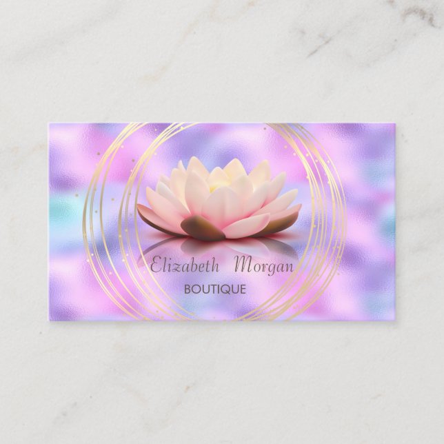 Carte De Visite Élégant moderne, Cercles d'or Lotus Holographique (Devant)