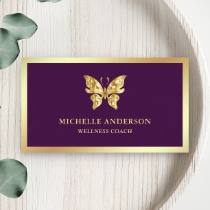 Carte De Visite Élégant Moderne Chic Papillon Feuille d'Or Violet