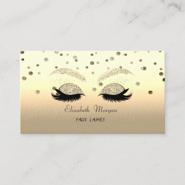 Carte De Visite Elégant Moderne, Confetti, Glitterie Or Faux Lashe (Devant)