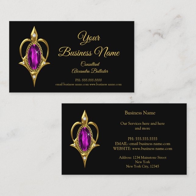 Carte De Visite Élégant Moderne Design élégant Magenta Jewel Gold  (Devant / Derrière)