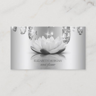 Carte De Visite Élégant Moderne Élégant Argent Lotus,Gouttes
