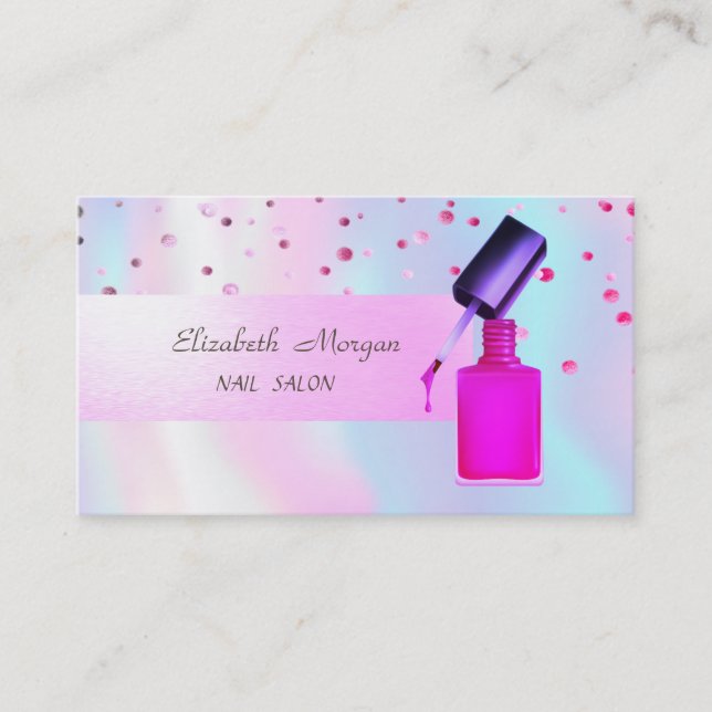 Carte De Visite Élégant, Moderne, Holographique, Confetti, Clou Po (Devant)