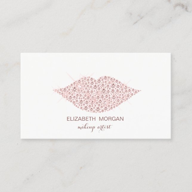 Carte De Visite Elégant moderne, Lèvres de diamant, Artiste de maq (Devant)