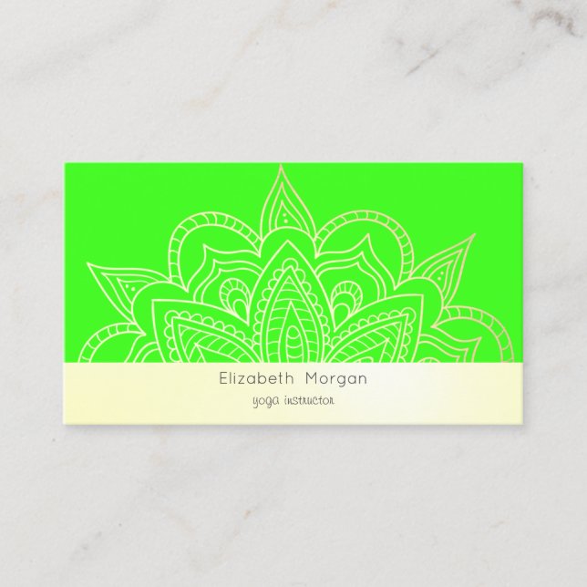 Carte De Visite Élégant moderne Mandala Neon Green (Devant)