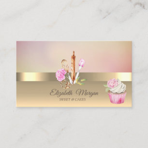 Carte De Visite Élégant Moderne Or Floral boulangerie Outils Cupca
