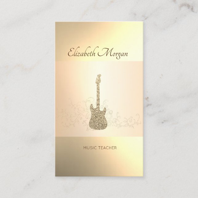 Carte De Visite Elégant Moderne, Parties scintillant d'or Guitare, (Devant)