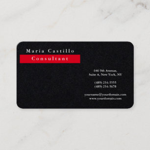 Carte De Visite Élégant moderne Premium Noir rouge minimaliste