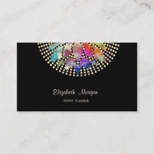 Carte De Visite Élégant Moderne Professionnel, Noir, Dots Or Lotus