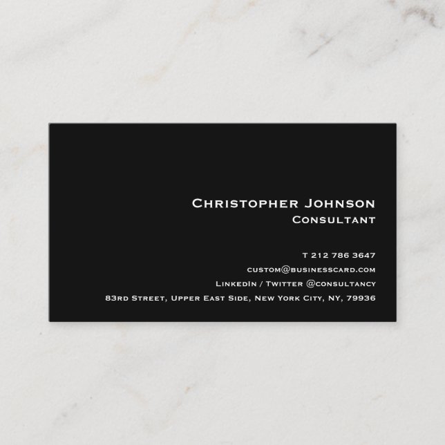 Carte De Visite Élégant moderne professionnel simple Noir minimali (Devant)