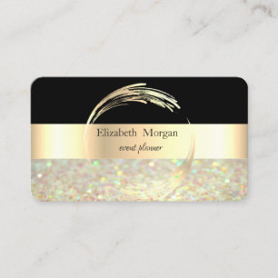 Carte De Visite Élégant Moderne Rayé Noir, Bokeh Paillettes