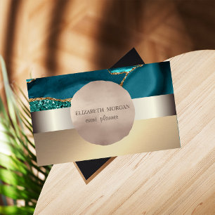 Carte De Visite Élégant moderne, Rose Gold Circle Emerald Green
