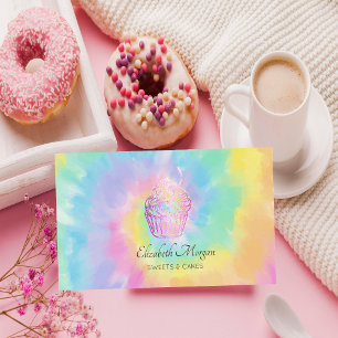Carte De Visite Élégant, moderne, Rose  Or Cupcake Tie Dye