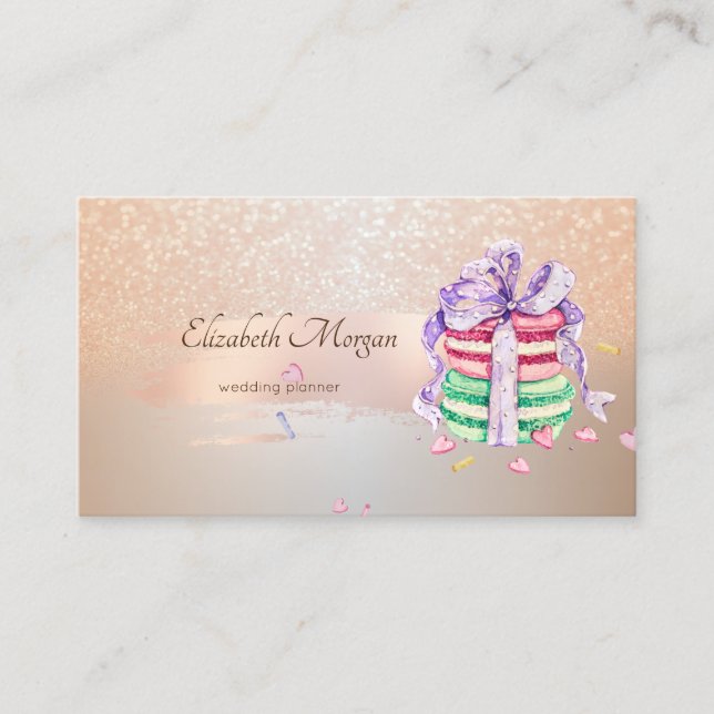 Carte De Visite Élégant moderne, Rose pinceau d'or, Macarons (Devant)