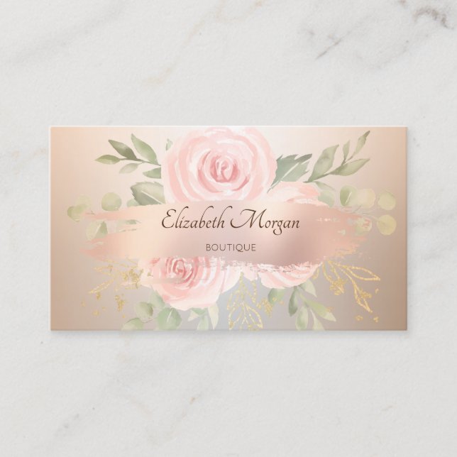 Carte De Visite Élégant moderne, Rose pinceau d'or, Rose (Devant)