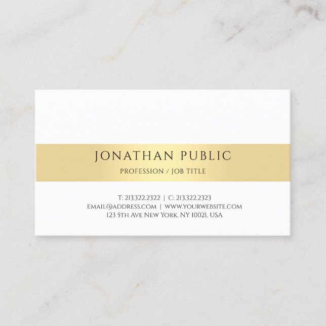 Carte De Visite Élégant Moderne Simple Gold White Professional (Devant)