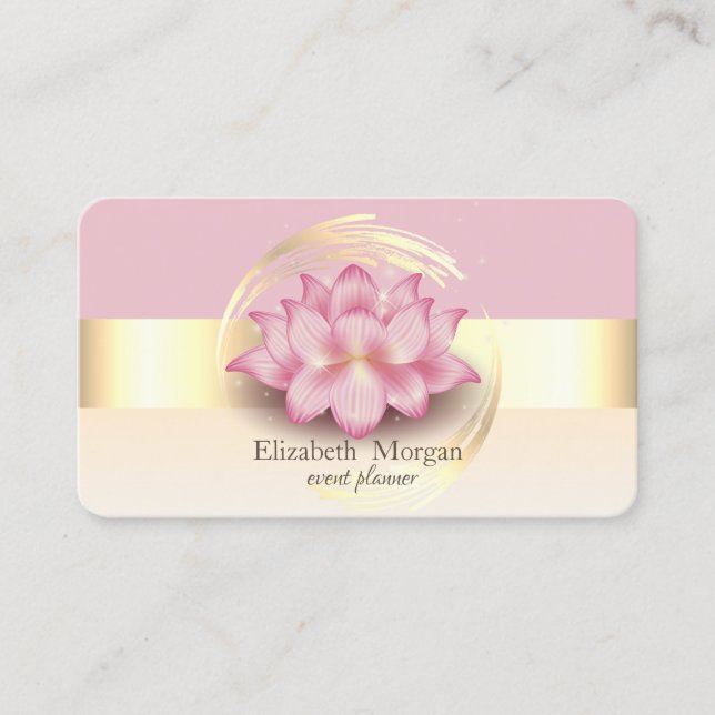 Carte De Visite Elégant Moderne Stripe Lotus Pink Or (Devant)