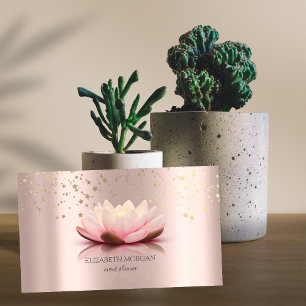 Carte De Visite Élégant Moderne Style Lotus Étoiles Dorées Rose Go