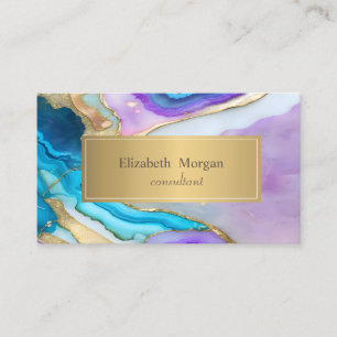 Carte De Visite Élégant Moderne Violet Bleu Marbre Doré