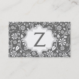 Carte De Visite Élégant monogramme blanc, motif floral gris
