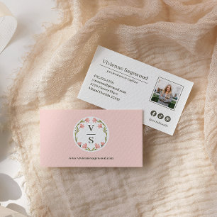 Carte De Visite Élégant Monogramme Botanique Crest Pink Photo