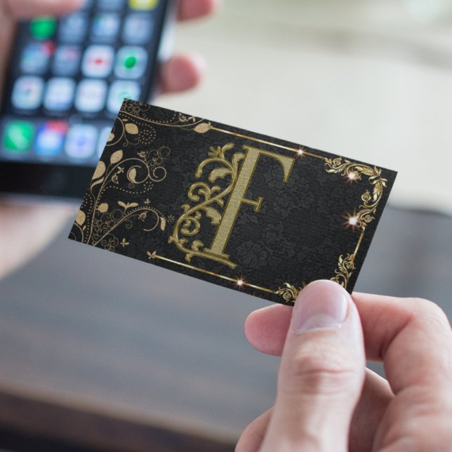Carte De Visite Élégant Monogramme Boutique Black Gold (Créateur téléchargé)