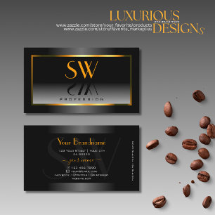 Carte De Visite Élégant Monogramme de cadre orange noir blanc d