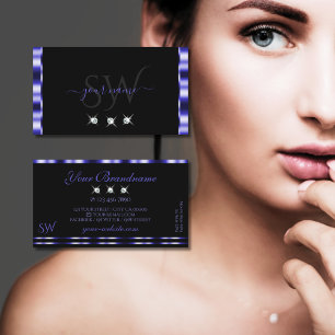 Carte De Visite Élégant Monogramme de diamants étincelants bleu et