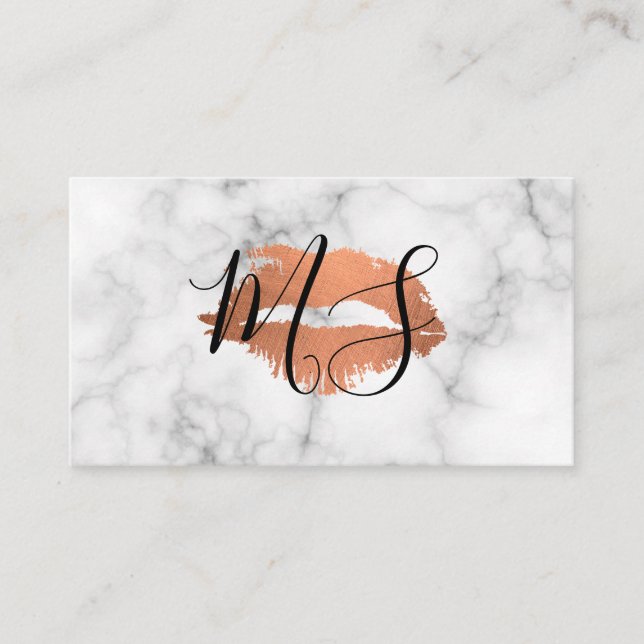 Carte De Visite Élégant monogramme de script glamour baiser marbre (Devant)
