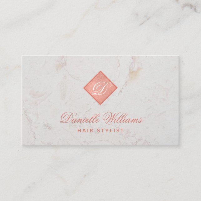 Carte De Visite Élégant Monogramme en Marbre blanc rose or Rose (Devant)
