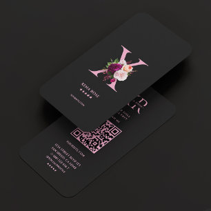 Carte De Visite Élégant monogramme esthétique X Floral rose noir