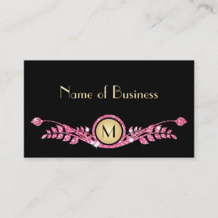 Carte De Visite Élégant Monogramme floral rose et noir Faux Glitz