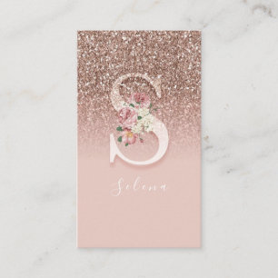 Carte De Visite Élégant Monogramme Floral Rose Première lettre d'o