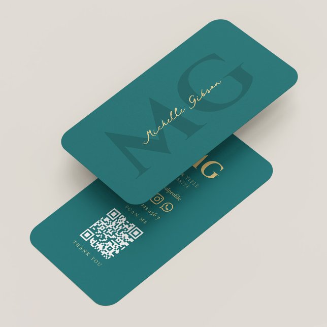 Carte De Visite Élégant Monogramme foncé Turquoise moderne esthéti (Elegant Monogram Dark Teal Modern Aesthetic Business Card
)