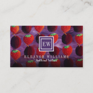 Carte De Visite Élégant Monogramme Fruit Strawberries Plums