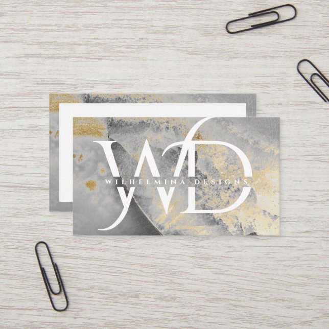 Carte De Visite Elégant Monogramme Marbre Moderne Design chic (Devant/Arrière en situation)