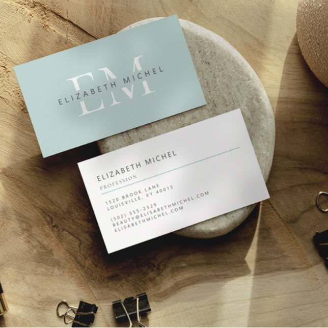 Carte De Visite Élégant monogramme moderne à la menthe professionn (Créateur téléchargé)
