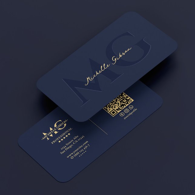 Carte De Visite Élégant Monogramme moderne Dark Navy Professionnel (Elegant Modern Monogram Dark Navy Professional Business Card
)