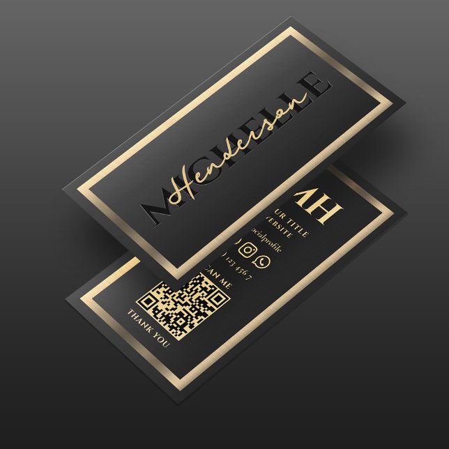Carte De Visite Élégant Monogramme moderne de luxe Black Gold Fram (Elegant Modern Luxury Black Gold Frame Monogram Professional Business Card
)