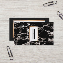 Élégant Monogramme Moderne, Marbre Noir, Pierre