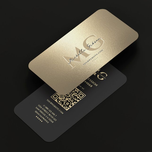 Carte De Visite Élégant Monogramme moderne Professional Faux Gold (Elegant Modern Monogram Professional Black Gold Business Card
)