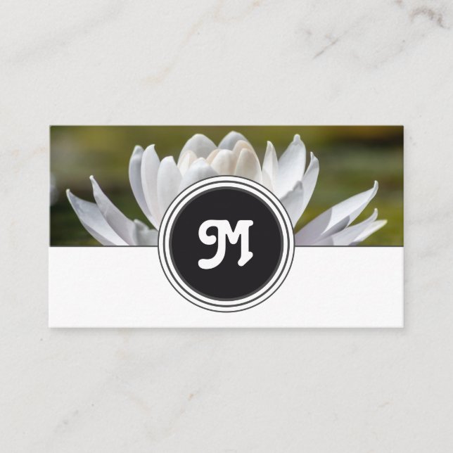 Carte De Visite Élégant monogramme nénuphoriste blanc gris gris (Devant)