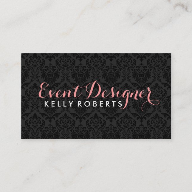 Carte De Visite Élégant monogramme noir Damas florales (Devant)