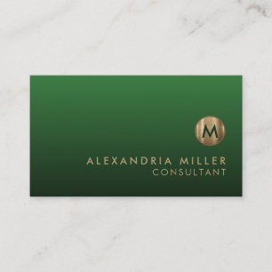 Carte De Visite Élégant Monogramme Or Emerald Green