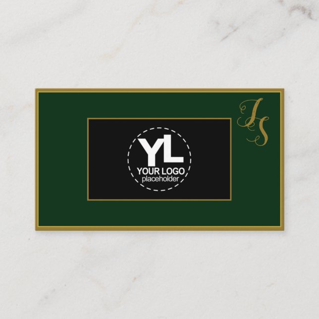 Carte De Visite Élégant Monogramme personnalisé et logo noir foncé (Devant)