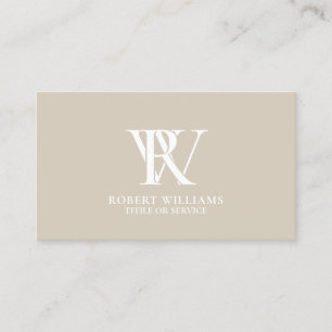 Carte De Visite Élégant monogramme professionnel Beige blanc