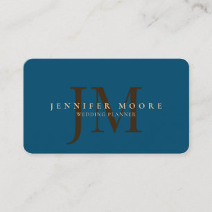 Carte De Visite Élégant Monogramme professionnel en or bleu clair