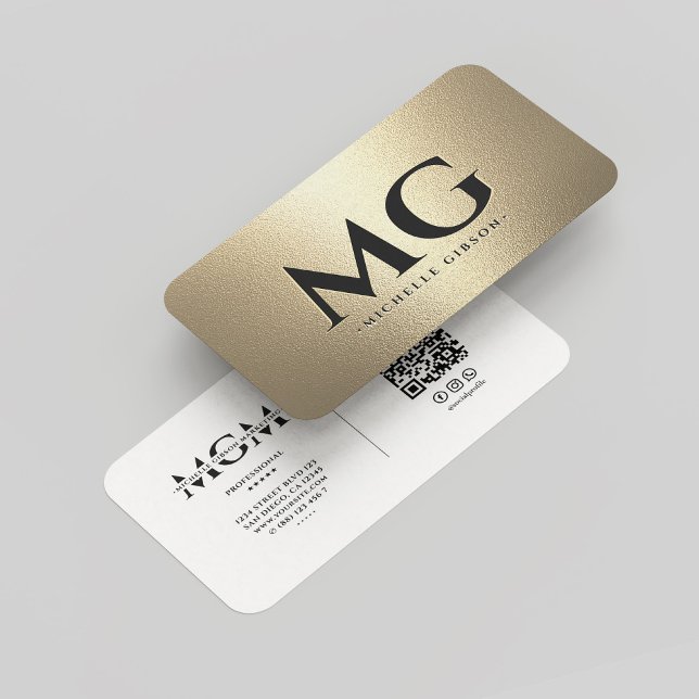 Carte De Visite Élégant Monogramme professionnel Or blanc moderne (Elegant Monogram Professional Gold White Modern Business Card
)